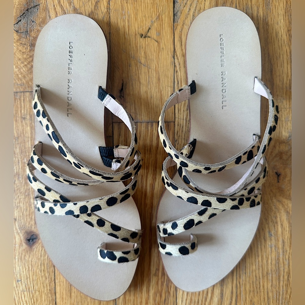 Loeffler Randall Cheetah Print Calf Hair Strappy Flat Sandals Size 8